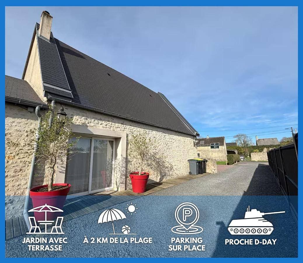 Rivage Maison spacieuse 10 p 5 chambres 2 sdb 2 WC tout confort avec jardin, belle terrasse aménagée, parking privatif, à 2 kms d'une petite plage, 3kms d'Omaha Beach et Port en Bessin 1
