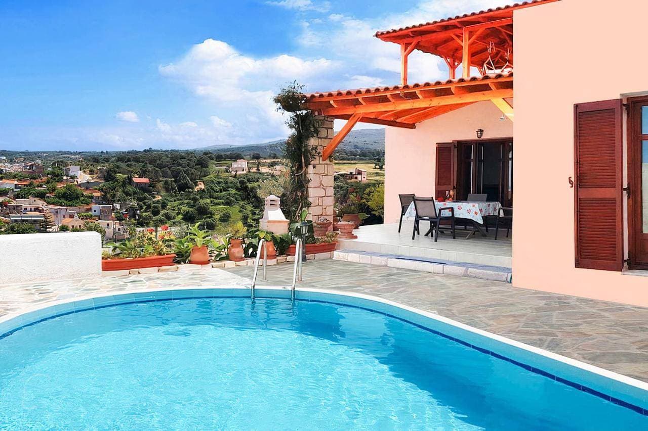 Villa Sunset with stunning sea view, kids area and hammocks on roof terrace 1