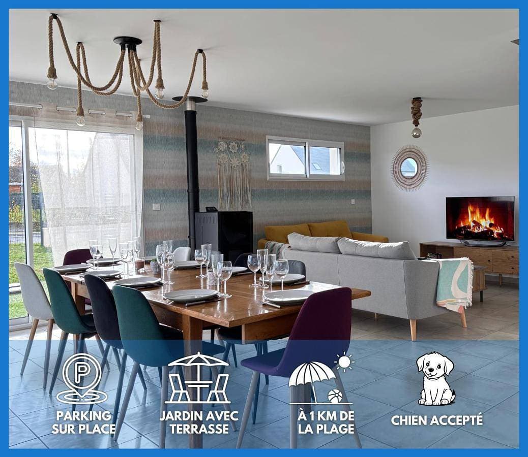 Les Voiles, maison bien équipée 10 p 2 sdb, 2 WC, spacieuse lumineuse avec jardin clos, garage, terrasse aménagée, parking privatif, à 950 m de la plage d'Asnelles et tous commerces, près de Bayeux et Arromanches, chiens bienvenus 1