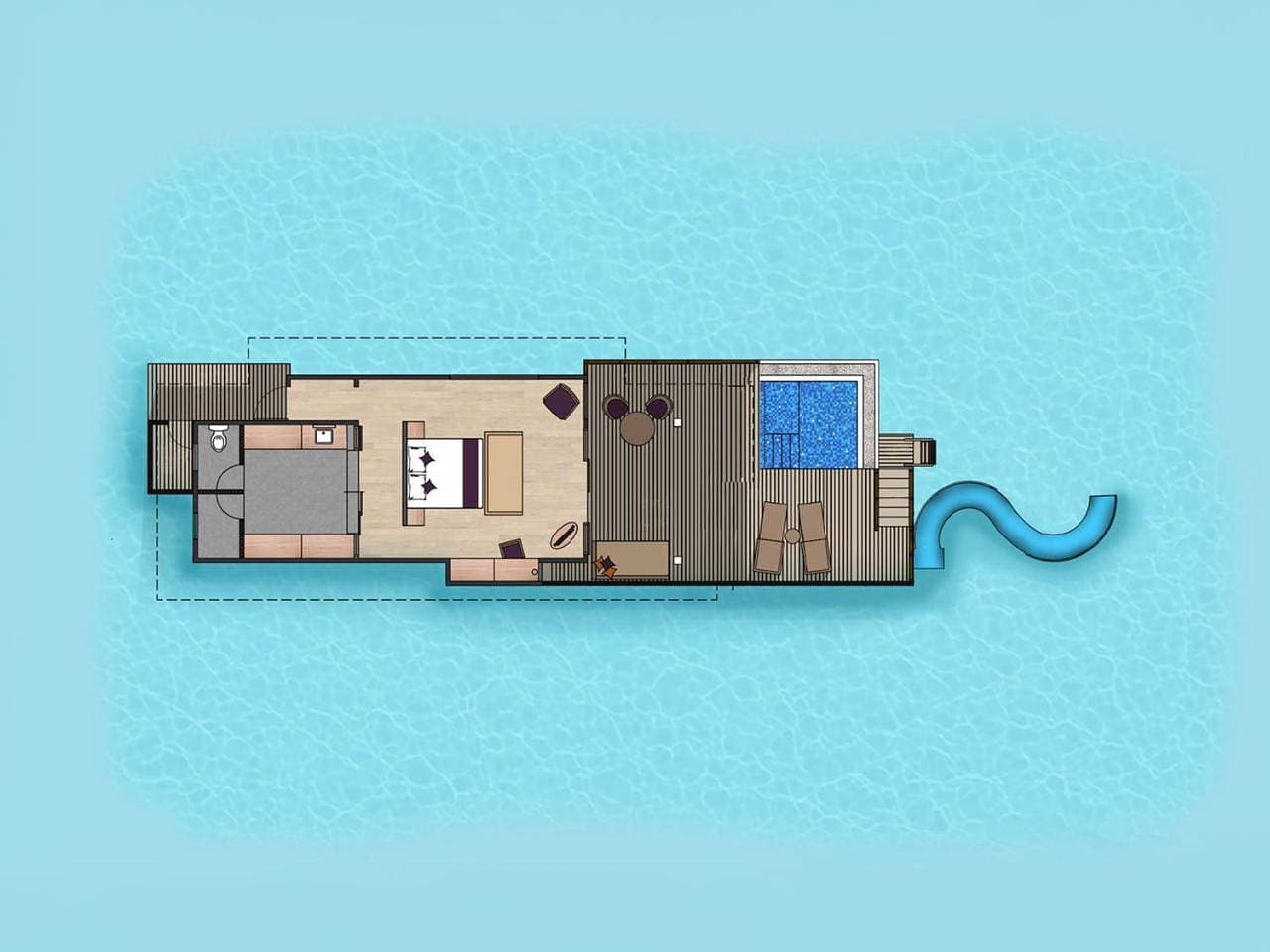 Foto 10 von 11: Water Villa Pool + Slide - Free shared seaplane for 2 guests, minimum 7-night stay