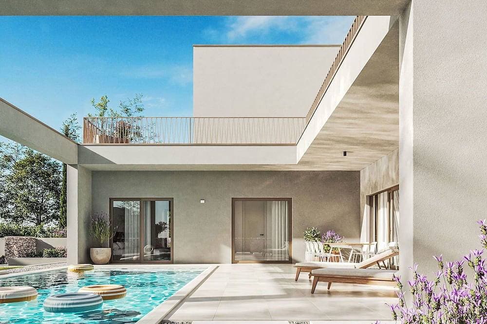 Gemütliche Wohnung in einem Ferienhaus mit  W-Lan, privatem Pool, TV, Terrasse, Haustiere erlaubt 1