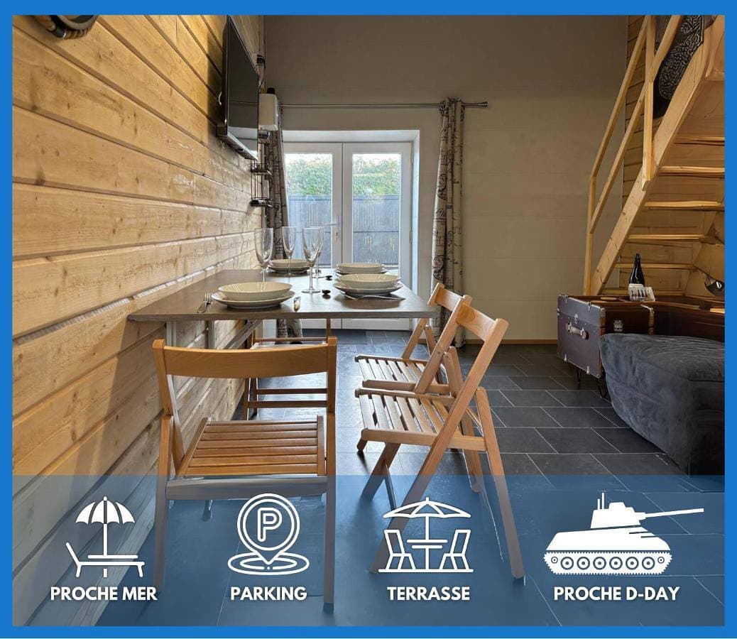Hortansia apt duplex rez de chaussée bien équipé avec terrasse aménagée jardin, parking privé, proche de la mer, près de Port en Bessin et Omaha Beach 1