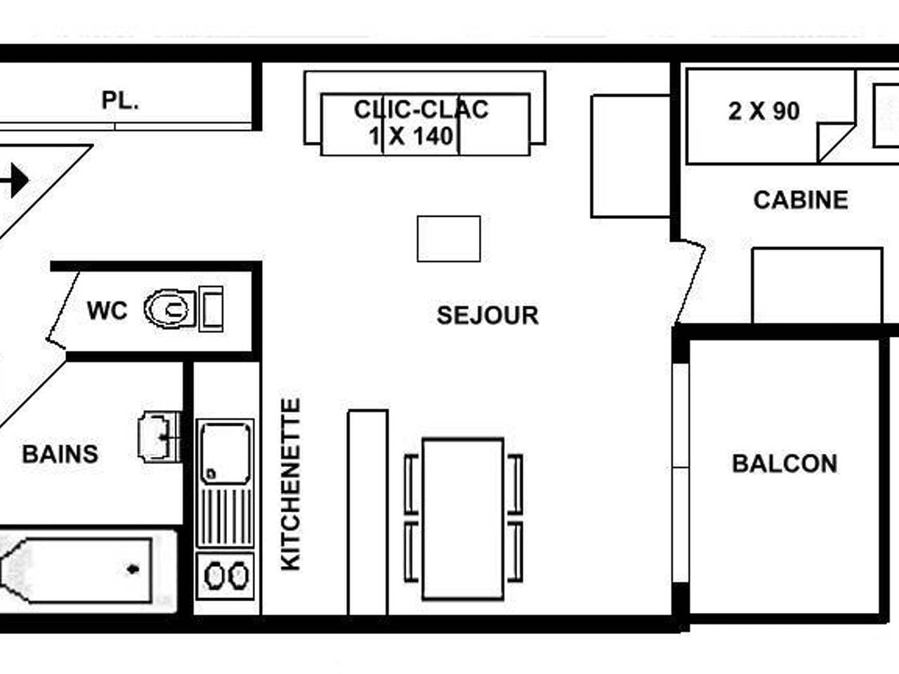 Foto 3 von 15: Studio Kabine Les Saisies, 4 Personen, zentral mit Balkon