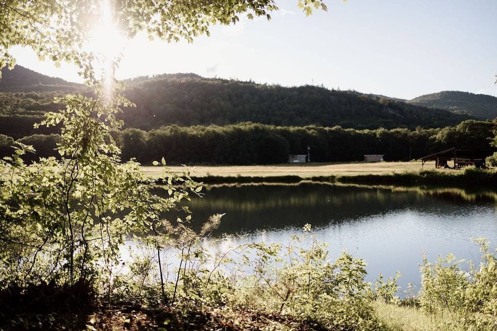 Foto 8 von 34: A-Frame Site 2 | Queen Bed | Pond View