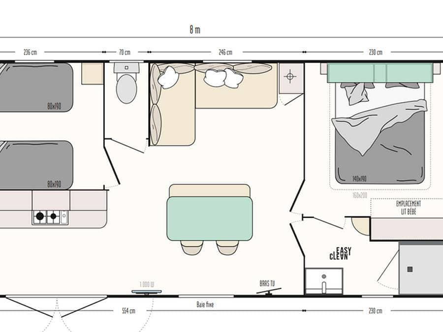 Foto 10 von 18: Camping Les Goélands - Mobilheim 4 personen - Mobilheim Confort - 2 Zimmer - halbüberdachte Terrasse