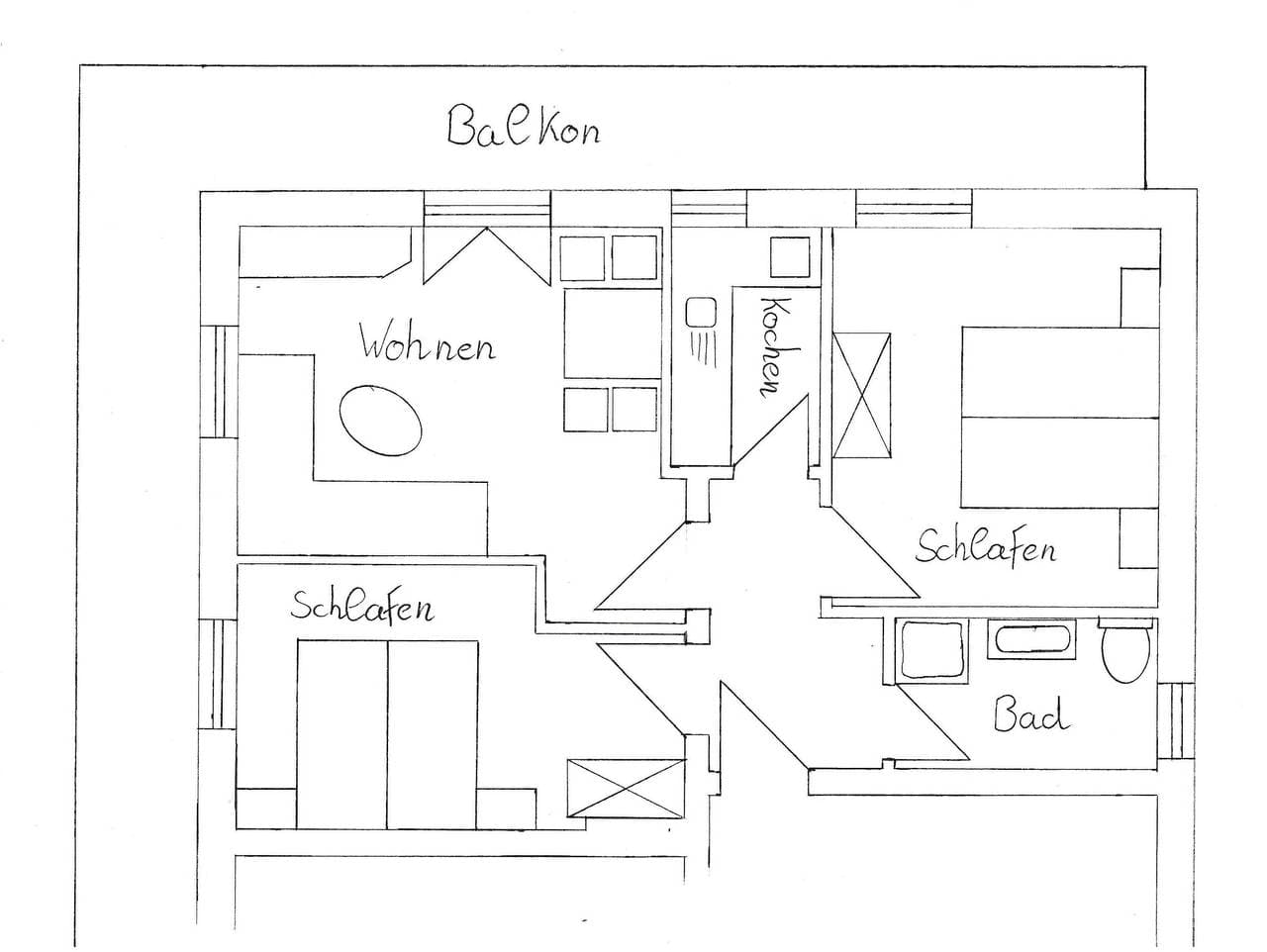 Foto 12 von 13: "Wetterstein" - Ferienwohnung/2 Schlafräume/Du/Wc