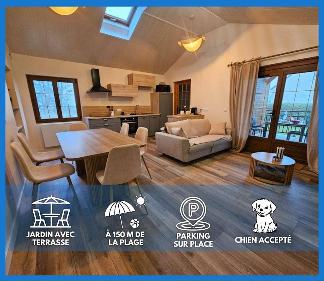 Horizon Marin maison plain pied à 150m de la plage d'Asnelles, vue mer d'une chambre, entièrement rénovée en 2026, jardin clos, belle terrasse aménagée et abritée, parking privatif, des plages du débarquement, proche de tous commerces, près de Bayeux 1